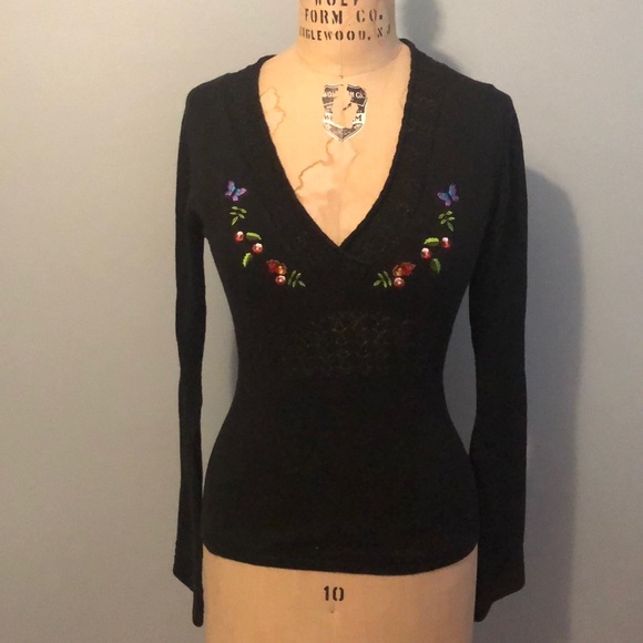 Coolwear Sweaters - Coolwear Bell Sleeve Embroidered Sweater